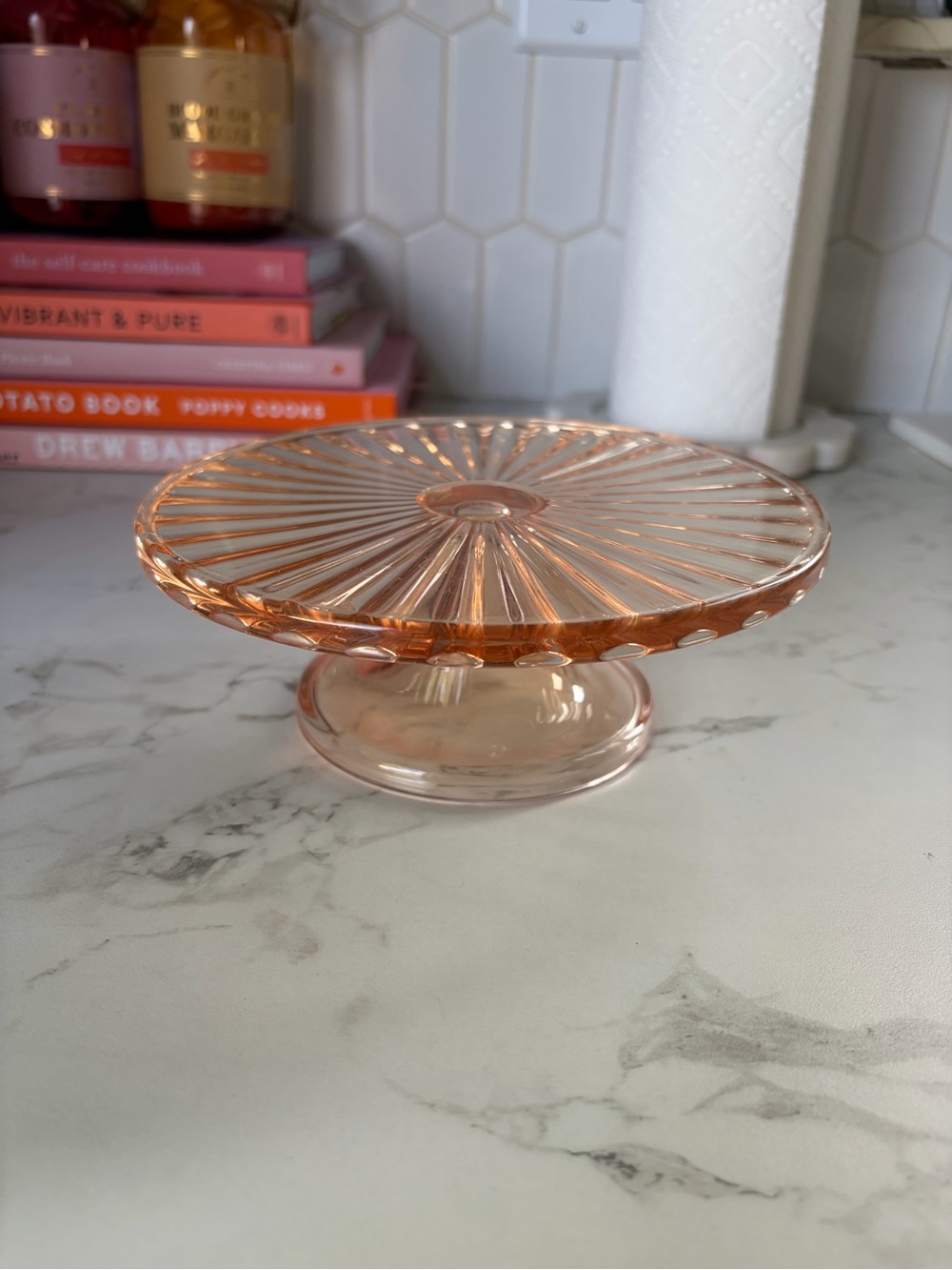 Pink Glass Pedestal Cake Stand